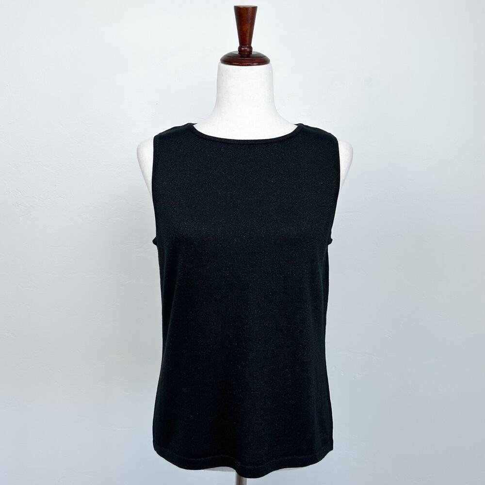 Liz Claiborne '90s Vintage Witchy Black Metallic Silk Sleeveless Knit Top MEDIUM